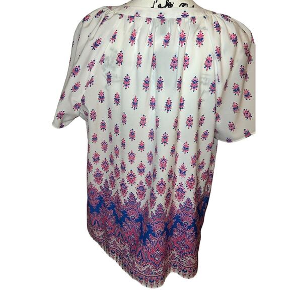 Talbots Women Size X Blouse Blue Pink Floral Shirt Top Light Weight Comfort - Picture 8 of 13